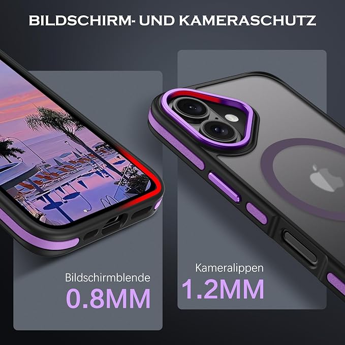 YINLAI Case for iPhone 16 Plus 6.7-Inch, iPhone 16 Plus Phone Case Magnetic [Compatible with Magsafe] Slim Translucent Matte Men Women Girls Shockproof Protective Back Cover, Black/Purple