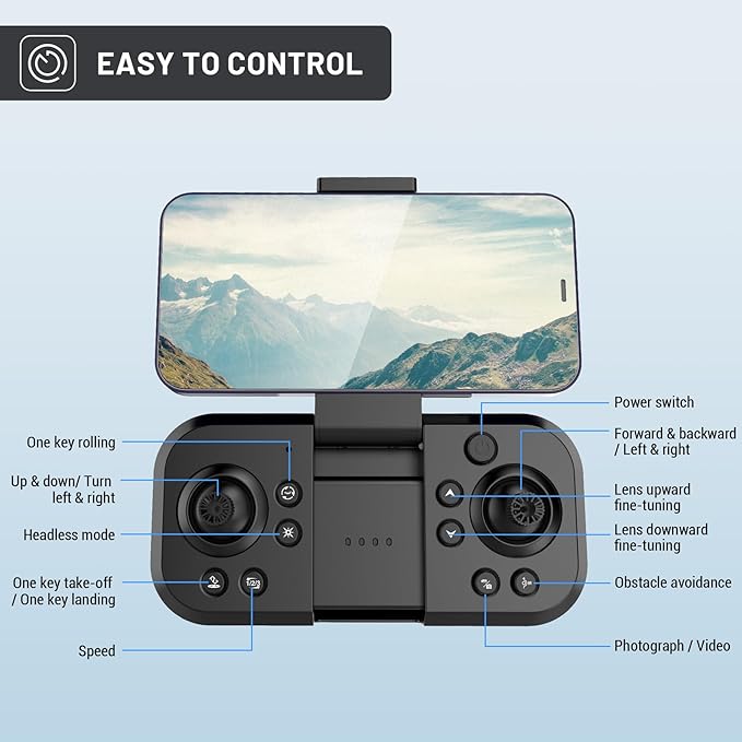 4K Drones with Camera for Kids,Drones for Adults withEmergency Stop, Headless Mode, 360° Flips, CarryingCase & 2 Batteries,Wireless RC Toys for Boys Girls(Black)