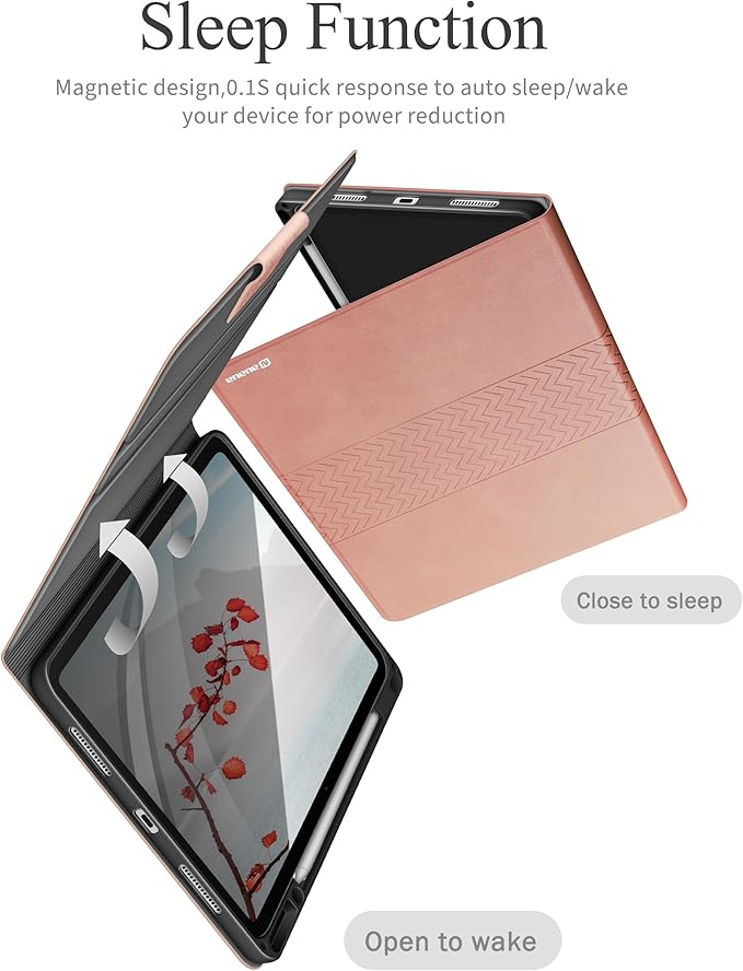 auaua Case for iPad Pro 13 Inch (M5/M4) 2025/2024, PU Leather Case with Pencil Holder, Supports Pencil Pro and Pencil(USB-C), Adjustable Angles, Auto Sleep/Wake (Pink)