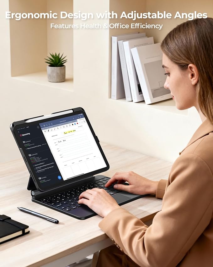 SIBEITU Keyboard Case for iPad Pro 11 Inch (M5/M4, 2025/2024), Easy-Set Magnetic Stand with Removable Protective Case, Muilt Precision Trackpad, Backlit Keyboard, Smart Contact Connector, Black