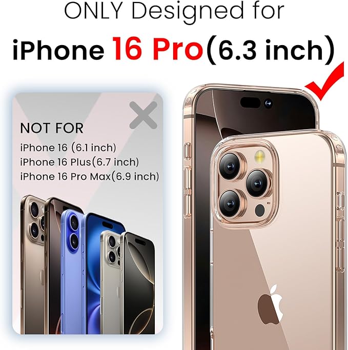 toushion 3 in 1 for iPhone 16 Pro Case Clear,[Yellowing-Resistant Acrylic Back] Screen Protector *1 & Camera Lens Protector*1, Shockproof for iPhone 16 Pro Phone Case 6.3 inch Clear