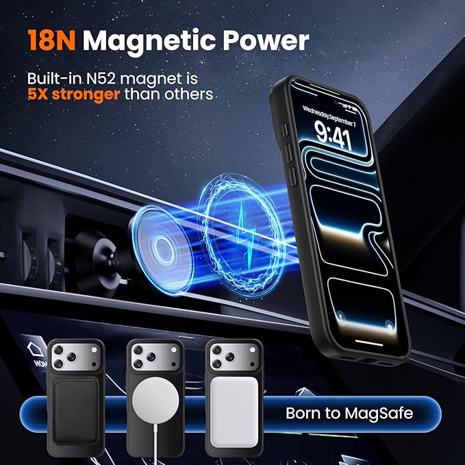 toushion 3 in 1 for iPhone 17 Pro Case with Stand Black,Build in Kickstand,Screen Protector *1 & Camera Lens Protector*1,Fits MagSafe, Slim Matte Finish Shockproof Phone Cover