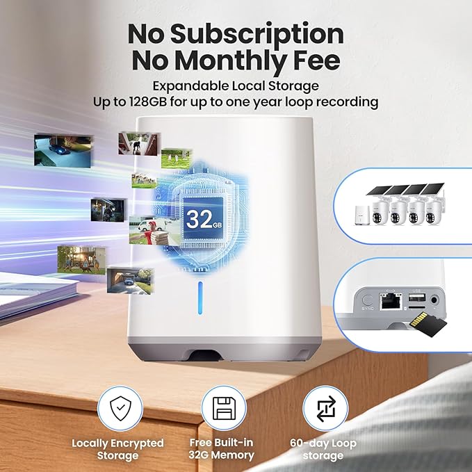 SOLIOM- 5MP Security Cameras Wireless Outdoor, No Subscription & Solar Powered,4-Cam Pack Cameras for Home Security with 360° Auto Motion Tracking, 3K Color Night Vision,5G & 2.4G Router Compatible