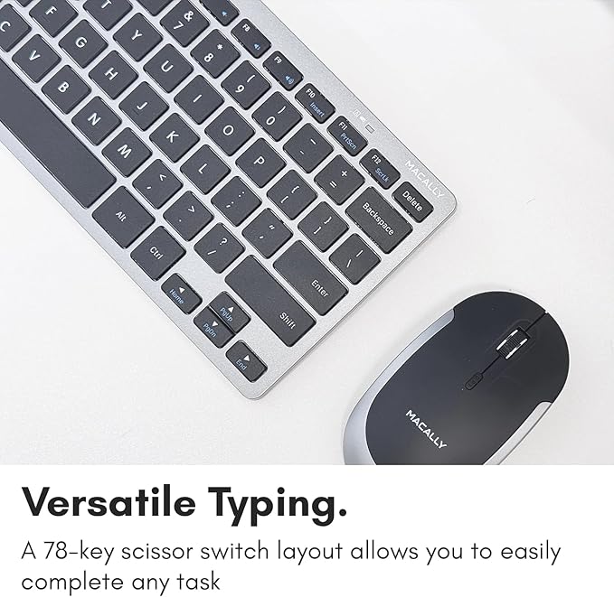 Macally Small Wireless Keyboard | Mini Keyboard for PC - Slim, Quiet & Portable for Laptop, Desktop PC, Surface, Chromebook - Space Gray