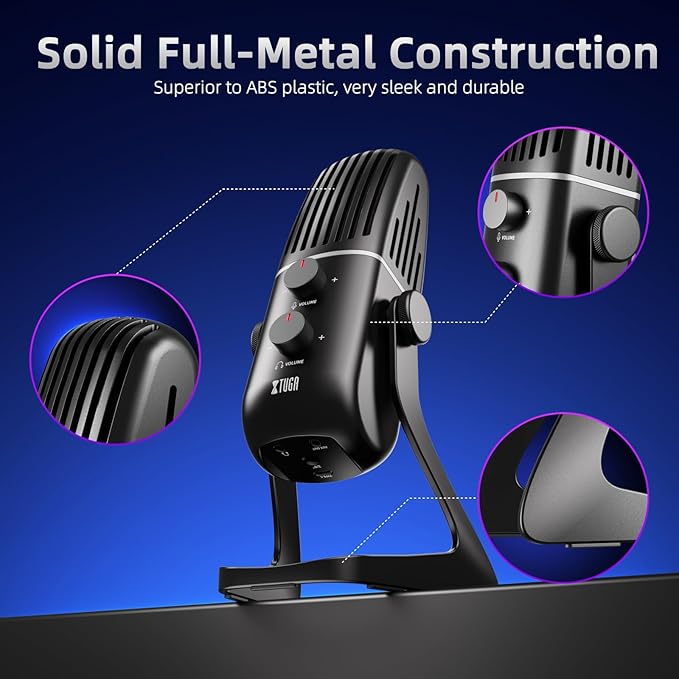XTUGA X-4 USB Microphone for PC, Mac, Gaming, Recording, Streaming, Podcasting, 4 Pickup Patterns, Metal Desktop Condenser Mic,Plug and Play Mic for Laptop, Mobile Devices