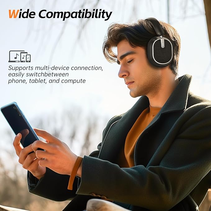 Hybrid Active Noise Cancelling Bluetooth Headphones,Bluetooth 6.0 Over Ear Wireless Headphones with 60H Playtime, Hi-Res Audio, Deep Bass, Memory Foam Ear Cups for Home Office Travel Black
