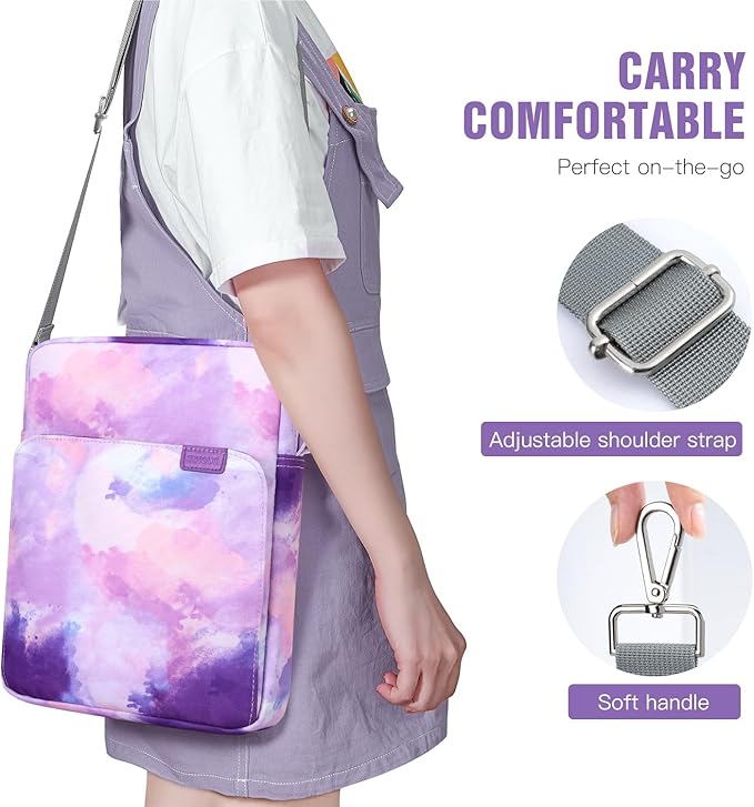 TiMOVO 9-11 Inch Tablet Sleeve Bag with Shoulder Strap for iPad 11-inch A16 2025, iPad 10th Gen. 10.9"/10.2", Galaxy Tab A9+/A11Plus 11", Watercolor Purple
