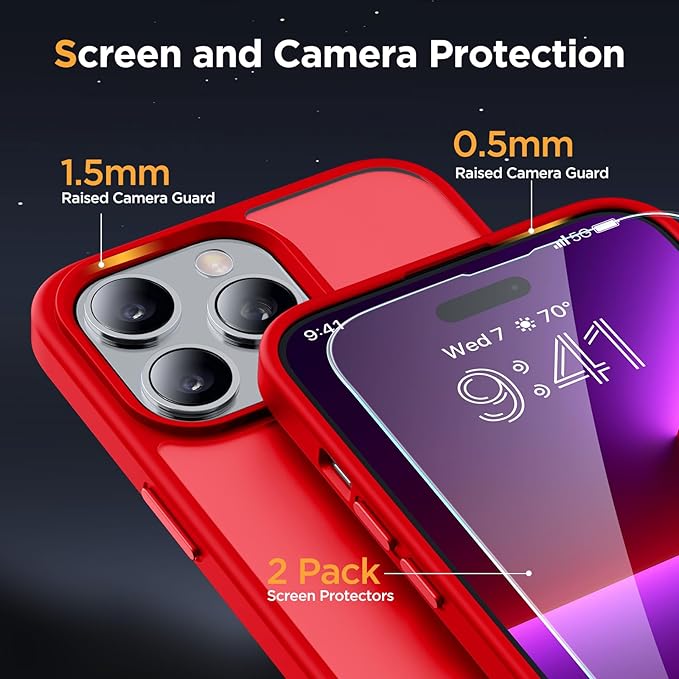 Miracase Magnetic Series for iPhone 13 Pro Max Case [Compatible with MagSafe] [with 2X Screen Protectors] Military-Grade Protection, Anti-Fingerprint, Slim Phone Case for iPhone 13 Pro Max, Red