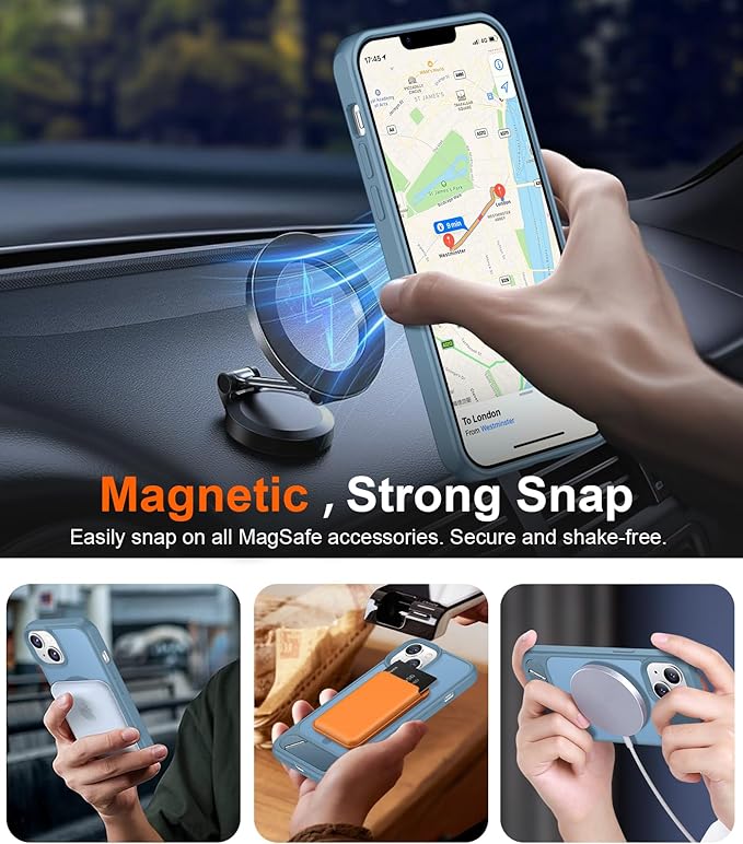 Magnetic Compatible with iPhone 14 Case/iPhone 13 Case,[Built-in Invisible Kickstand][Compatible with MagSafe][Military Grade Shockproof] Slim Translucent Matte Phone Case for iPhone 14/13 6.1"