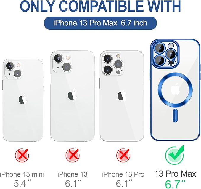 Hython Magnetic Clear for iPhone 13 Pro Max Case with Camera Lens Protector [Compatible with MagSafe] Plating Edge Slim Soft TPU Cover Protective Phone Case for iPhone 13 Pro Max 6.7", Deep Blue