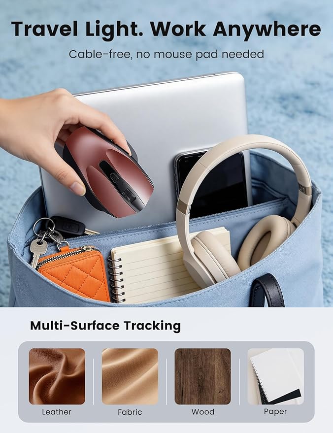 SABLUTE Wireless Mouse for Laptop, Red Computer Mouse with USB-A&USB-C Receiver, Office Cordless Mice with 6 Buttons & 3 Level DPI for Small to Medium Hands, Works with PC, Desktop & Tablet M21