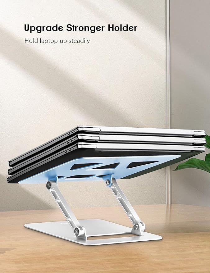 Aoviho Adjustable Laptop Stand for Desk,Portable Laptop Stand Holder and Riser,Foldable Aluminum Notebook Computer Stands for MacBook Air Pro HP Lenovo Dell Samsung, 10-15.6 inch (Sky Blue-Silver)