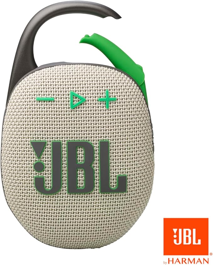 JBL Clip 5 - Ultra-Portable, Waterproof & Dustproof Bluetooth Speaker, Big JBL Pro Sound with Punchy bass, Integrated Carabiner, Up to 12 Hours of Play, Made in Part with Recycled Materials (Sand)