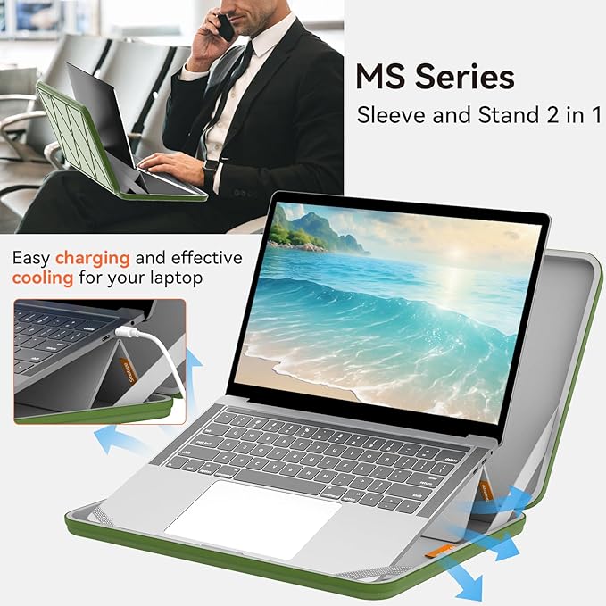 Smatree MS82 Hard EVA Protective Sleeve with Stand Compatible for 15.6 inch HP OmniBook 3 NGAI 15/Next Gen AI PC, for HP EliteBook 650/655, for ProBook 450/455/ZBook Power G9/G10 Workstation, Green