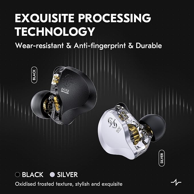 Kinboofi CCZ Solo Silver in Ear Monitor Wired IEM Headphone, DC02 Dual Magnetic Circuit DD HiFi Earphones, Professional HiFi Earphone, Stereo Sound Earbuds, with MIC