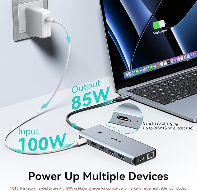 MOKiN 12-in-1 USB C Docking Station, 3 HDMI 4K@60Hz Triple Display Hub with 100W PD, 10Gbps USB-C/A Port, Gigabit Ethernet, SD/microSD Card Reader, Screen Control Button for Laptop Windows