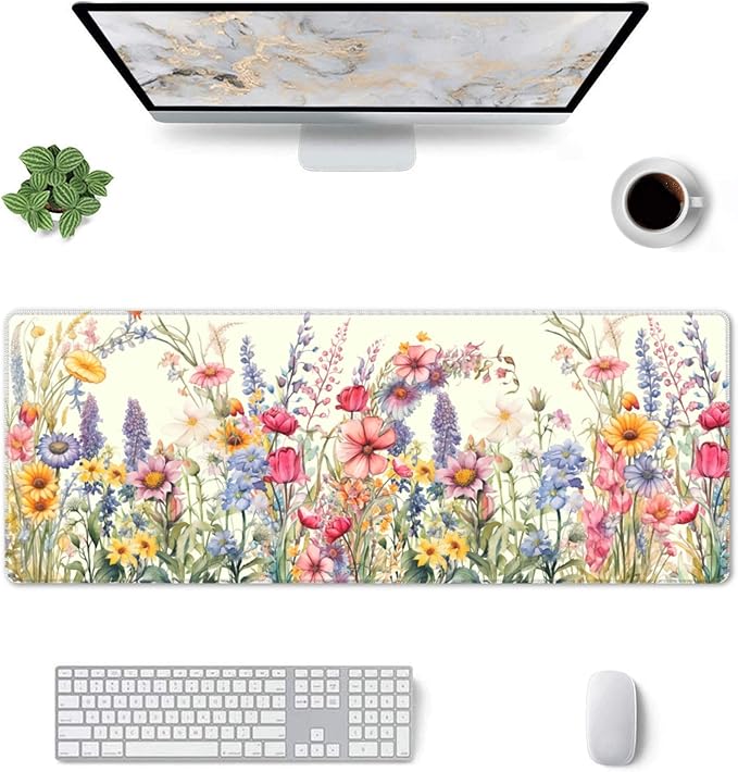 Flower Mouse Pad XL Large Mousepad Non Slip Rubber Base Desk Mat for Laptop Computer Gaming 31.5" X 12"