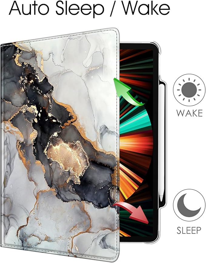 Fintie Rotating Case for iPad Pro 12.9-inch 6th Generation 2022-360 Degree Swiveling Protective Cover with Pencil Holder, Auto Sleep/Wake, Also Fit iPad Pro 12.9" 5th/4th/3rd Gen, Cloudy Marble