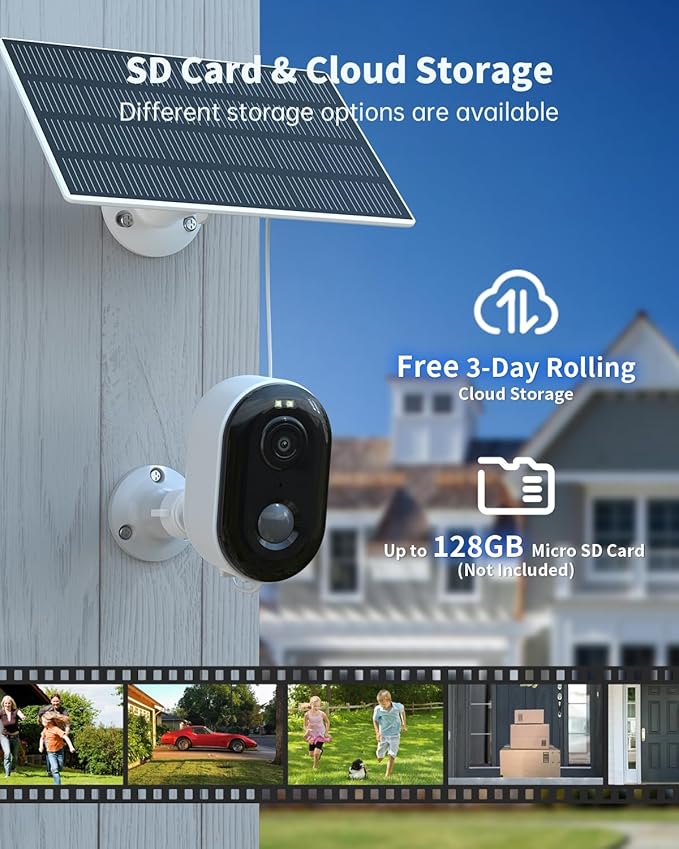 Security Cameras Wireless Outdoor, Solar Battery Powered 2k Color Night Vision, AI Motion Detection, IP66 Weatherproof, 2-Way Talk, SD/Cloud Storage, 2.4Ghz WiFi Cameras for Home Security (2 Pack)