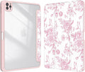 Case for iPad Pro 11 inch 4th/ 3rd/ 2nd / 1st Generation (2022/2021/2020/2018), Case with Pencil Holder, Clear Back Cover Cute Cool Design for Women Girls, Auto Sleep/Wake, Artistic Flower