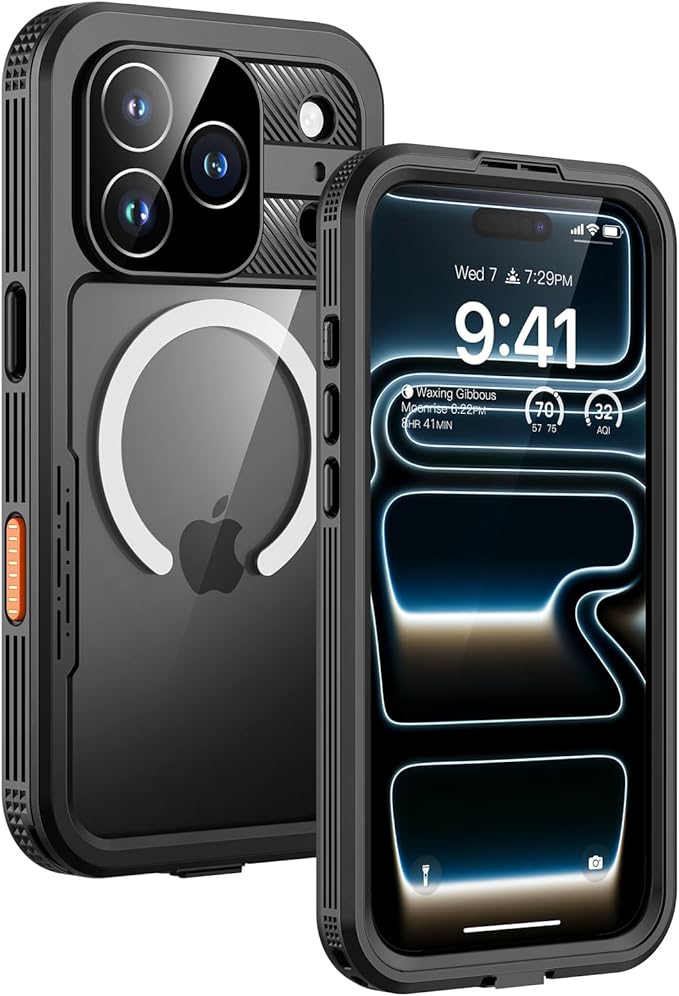Lanhiem Magnetic for iPhone 17 Pro Case, IP68 Waterproof Dustproof, Built-in Screen Protector [Compatible with Magsafe] Heavy Duty Rugged Cover Full Body Phone Case, 6.3 inch, Black