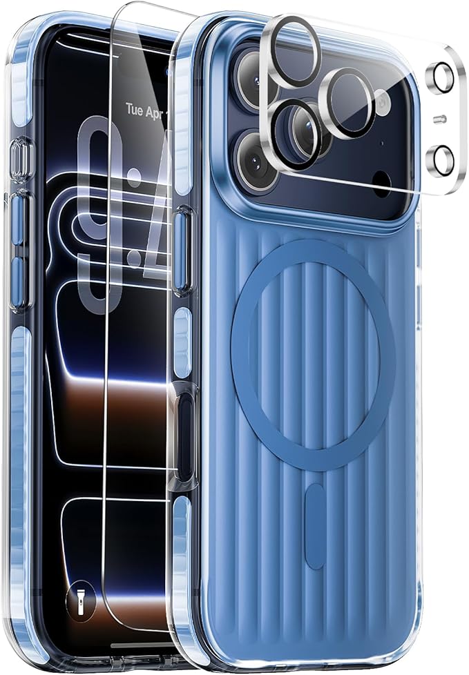 Magnetic Cooling Case for iPhone 17 Pro Max, with Air Vortex Heat Dissipation Technology, Anti-Fingerprint, Fit for MagSafe, Military-Grade Bumper, Included Camera Lens & Screen Protector,Light Blue