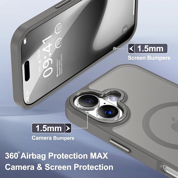 Newfuture Magnetic for iPhone 17 Case [Compatible with Magsafe] [Military Grade Drop Protection] Translucent Matte Anti-Scratch Shockproof Protective Phone Cover 6.3 Inch, Titanium Gray