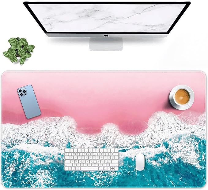 Britimes Pink Blue Beach Large Mouse Pad Non-Slip Desk Pad Keyboard and Mouse Desk Mat Gaming Mousepad for Game, Office & Home, 31.5 x 15.7 in