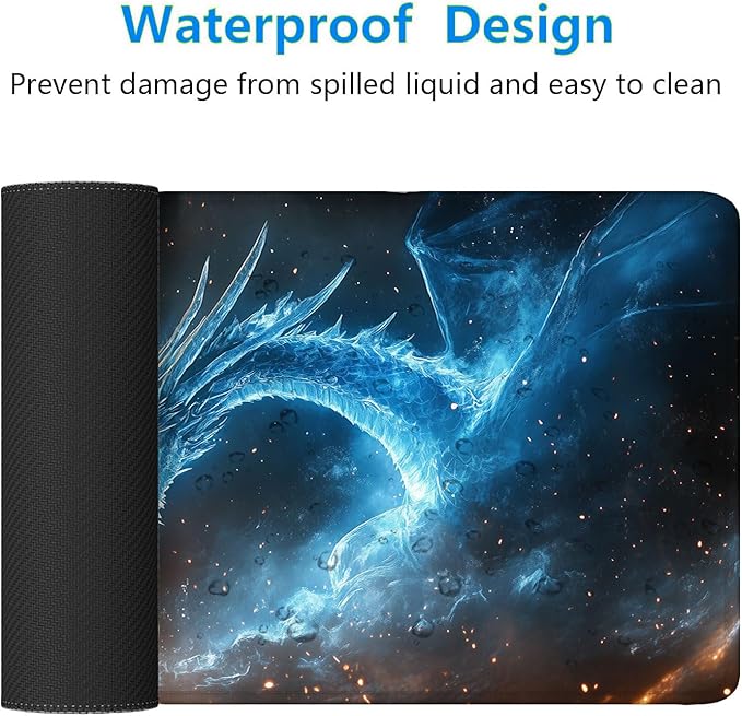 Japanese Anime Dragon Desk Mat Fantasy Fire Ice Dragon Mousepad XL Large Gaming Mouse Pad Laptop Keyboard Mat Desk Pad 31.5"x11.8" Office Home Decor for Women Girl