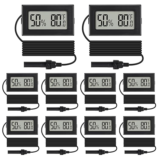 10Pcs Mini Digital Thermometer Hygrometer Gauge Indoor with Probe Sensor LCD Display Meter Temperature Humidity Fahrenheit or Celsius Meter for Incubator Plant Tank Garden -℉