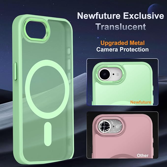 Newfuture Designed for iPhone 17e Case & iPhone 16e Case with Magnetic [13 FT Military Drop Protection] [Compatible with Magsafe] Translucent Shockproof with Anti-Fingerprint Phone Case, Matcha Green