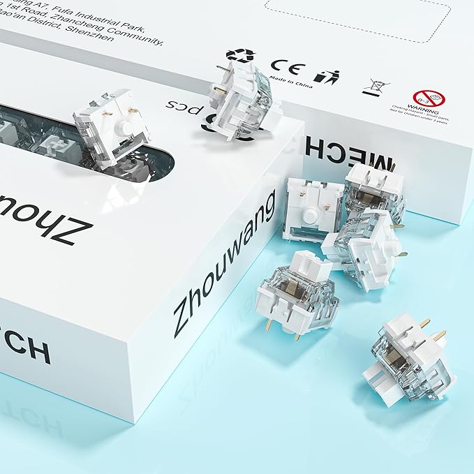 Zhouwang 72 Pcs White Shark Clicky Mechanical Keyboard Switches,3-Pin Hot-Swappable Pre-Lubricated Switches,Crisp Click Sound for Gaming Keyboards & 3D Print Accessories
