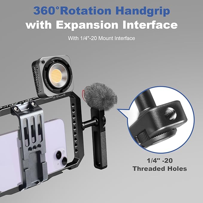 Universal Phone Cage Handheld Stabilizer Kit for Vlogging & Filmmaking, Smartphone Cage Video Rig with 360° Rotation Handles Compatible with iPhone 17/16/15/14/13 Series and Android Phones