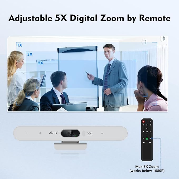 TOALLIN 3-in-1 4K Conference Webcam with Mic and Speaker, AI Auto-Framing & Speaker-Tracking, USB Video Bar, All-in-One Video Conference Camera for Online Meetings, Video Calls