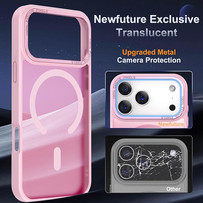 Newfuture Magnetic for iPhone 17 Pro Case [Compatible with Magsafe] [Military Grade Drop Protection] Translucent Matte Anti-Scratch Shockproof Protective Phone Cover 6.3 Inch, Chalk Pink