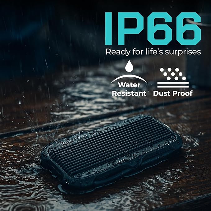 Titanium Micro External SSD 2TB - Mercury Portable SSD, Up to 1000MB/s, USB 3.2 Gen 2 USB-C USBA, Rugged IP66 Water Resistance, Drop Proof, External Solid State Drive Slim and Lightweight Storage