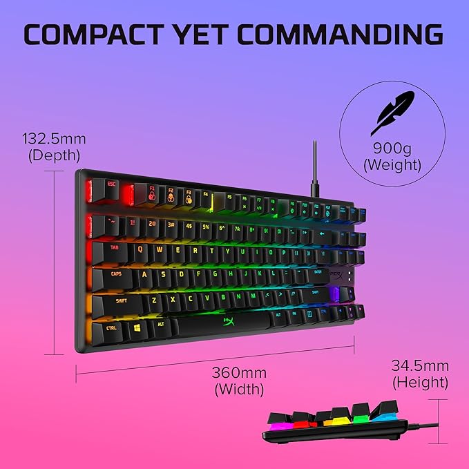 HyperX Alloy Origins Core - Tenkeyless Mechanical Gaming Keyboard, Software Controlled Light & Macro Customization, Compact Form Factor, RGB LED Backlit, Tactile HyperX Aqua Switch,Black