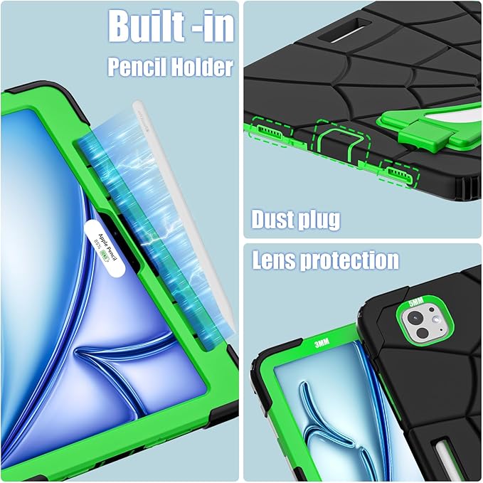 AKABEILA Compatible with Apple iPad Pro 11(2024) 11 inch Tablet Case，Lightweight Shockproof Rugged Protective Cover with Kickstand for Kids Children Boys Babies Dark Green