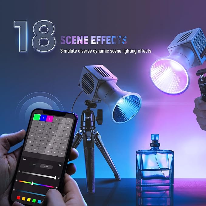 NEEWER HS60C Pro 60W Portable RGB LED Video Light, APP DMX/Panel Control/Custom Effects/Light Group 8700Lx/1m 2700-6500K CRI97+ COB Continuous Output Lighting for Video Recording Studio Photography