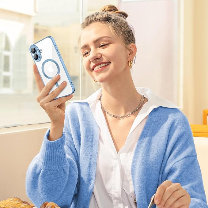 Hython Magnetic Clear for iPhone 17 Case with Camera Lens Protector [Compatible with MagSafe] Luxury Plating Edge Slim Soft TPU Cover Protective Phone Case for iPhone 17 6.3", Matte Light Blue