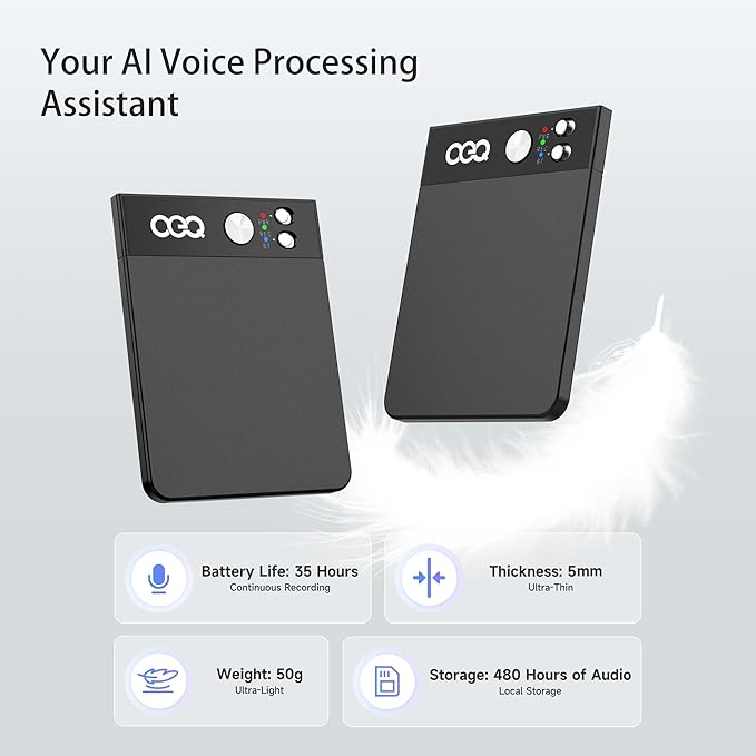 AI Voice Recorder with Simultaneous Interpretation & Real-timeTranscription,64GB AI Speech Processor Powered by ChatGPT with App Control for Business/Education/Interviews,Black