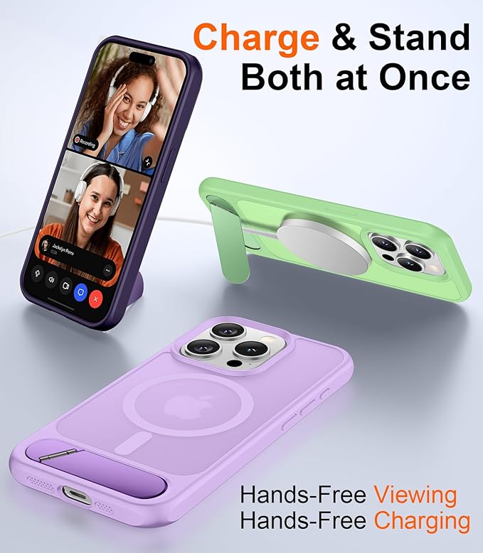 Magnetic Compatible with iPhone 15 Pro Case, [Built-in Invisible Kickstand][Compatible with MagSafe][Military Grade Shockproof] Slim Translucent Matte Phone Case for iPhone 15 Pro 6.1"
