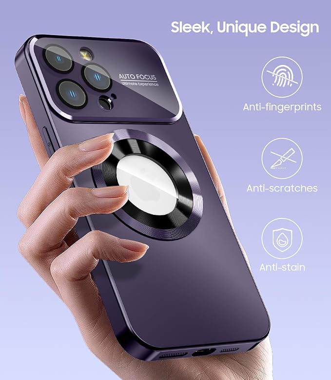MAKAVO Magnetic for iPhone 13 Pro Max Case, Compatible with MagSafe, Built-in Camera Lens Protector, Logo View, Military Grade Drop Proof Phone Case Cover, Purple