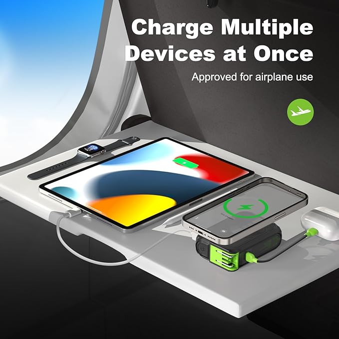 SEANCHEER P05 Portable Charger, Magnetic Power Bank, Small Wireless PowerBank,Emergency Battery Pack 10000mAh Travel Essentials Fast Charging with Built in Cable, Wall Plug for iPhone,Samsung,Andriod