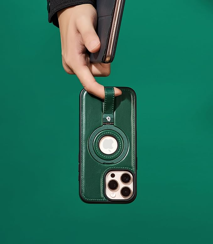 Butaiga for iPhone 16 Pro Max Leather Case with Stand, Anti-Slip Grip Ring, Fits for MagSafe (Green, iPhone 16 Pro Max)