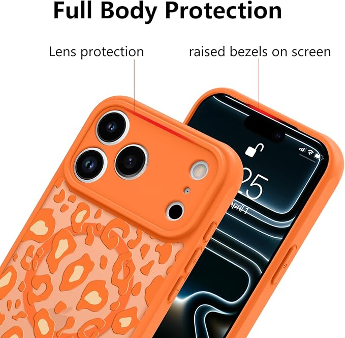 KANGHAR Case Compatible with iPhone 17 Pro Max Orange Leopard Printed Pattern [Compatible with Magsafe] Cute Cheetah Protective Magnetic Case for Girls Women 6.9"