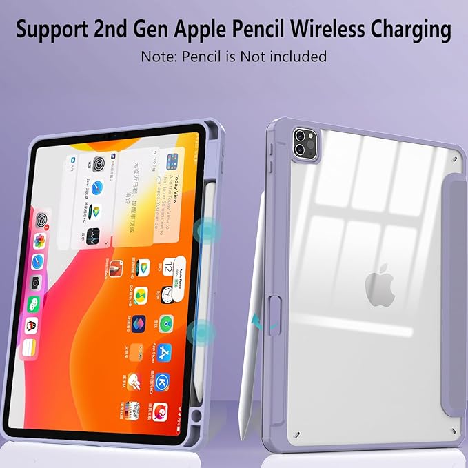 Case for iPad Pro 11 inch 4th / 3rd / 2nd Generation (2022/2021/ 2020), for iPad Pro 11 Case with Pencil Holder, Clear Back Cover for iPad Pro 11, Auto Sleep/Wake, Purple