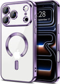 Hython Magnetic Clear for iPhone 17 Pro Case with Camera Lens Protector [Compatible with MagSafe] Luxury Plating Edge Slim Soft TPU Cover Protective Phone Case for iPhone 17 Pro 6.3", Deep Purple