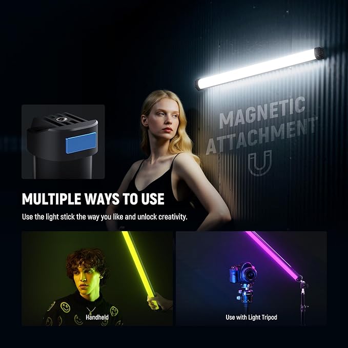 NEEWER Basics 21" Magnetic RGB Light Wand, CRI95 Dimmable 14W LED Handheld Video Tube Lighting Stick with 51 RGB Modes, 4000mAh Battery for YouTube TikTok Recording Studio Photography Streaming, SL50