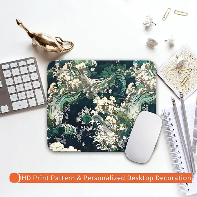 Square Mouse Pad Japanese Art,Personalized Premium-Textured Custom Mouse Mat Design,Washable Mousepad Lycra Cloth,Non-Slip Rubber Base Computer Mouse Pads for Wireless Mouse